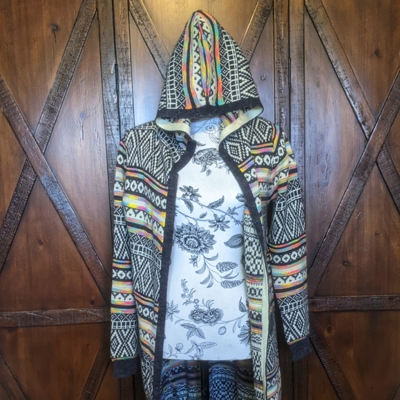 Monteau Sweaters - NWOT Women’s Small Open Multi Colored Monteau Aztec Design Sweater Duster Y2K
